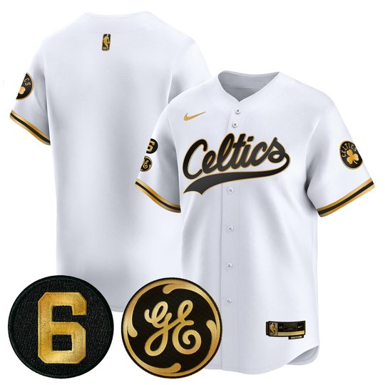 Men's Boston Celtics Bill Russell & John Havlicek Patch Baseball Jersey - All Stitched