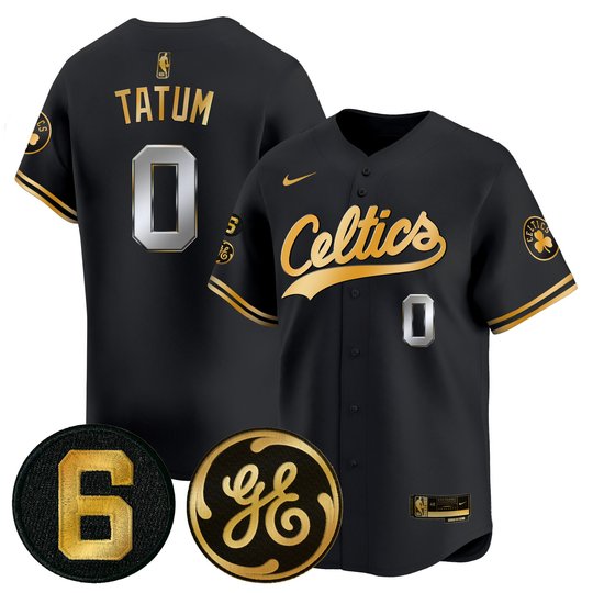 Men's Boston Celtics Bill Russell & John Havlicek Patch Baseball Jersey - All Stitched