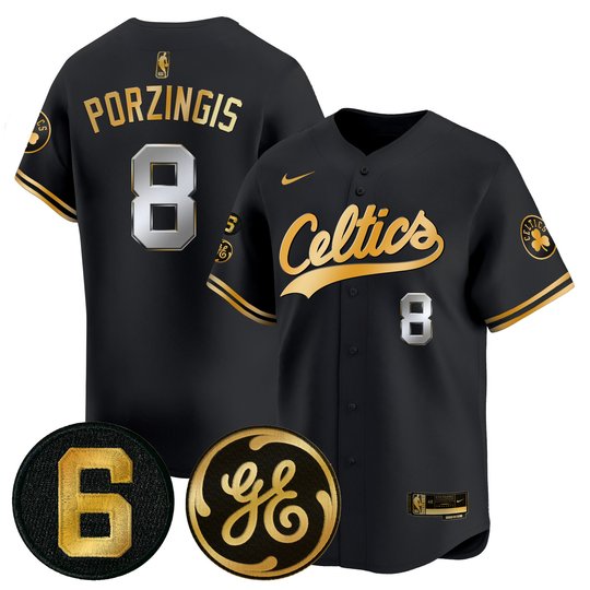 Men's Boston Celtics Bill Russell & John Havlicek Patch Baseball Jersey - All Stitched