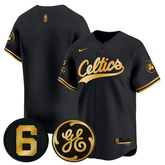 Men's Boston Celtics Bill Russell & John Havlicek Patch Baseball Jersey - All Stitched