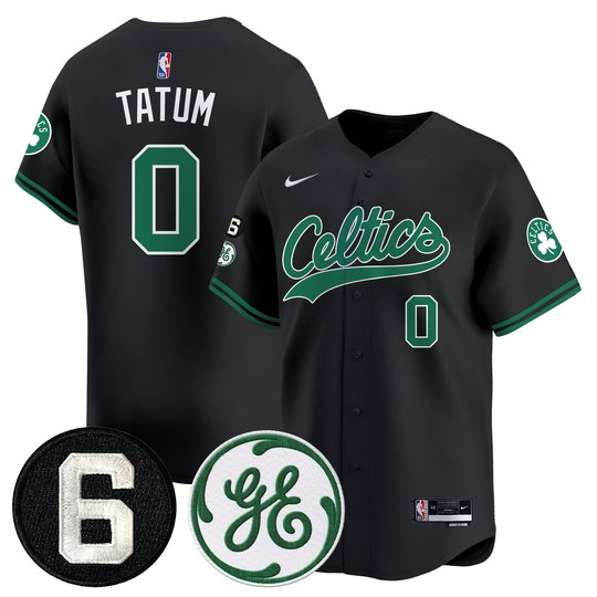 Men's Boston Celtics Bill Russell & John Havlicek Patch Baseball Jersey - All Stitched