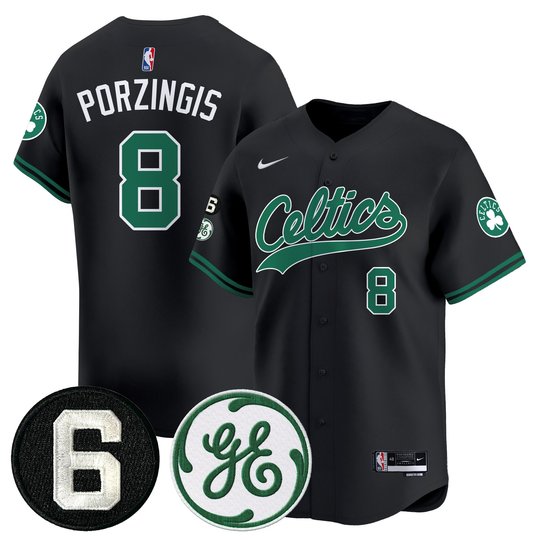 Men's Boston Celtics Bill Russell & John Havlicek Patch Baseball Jersey - All Stitched