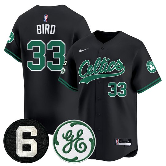 Men's Boston Celtics Bill Russell & John Havlicek Patch Baseball Jersey - All Stitched