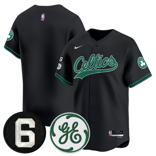 Men's Boston Celtics Bill Russell & John Havlicek Patch Baseball Jersey - All Stitched