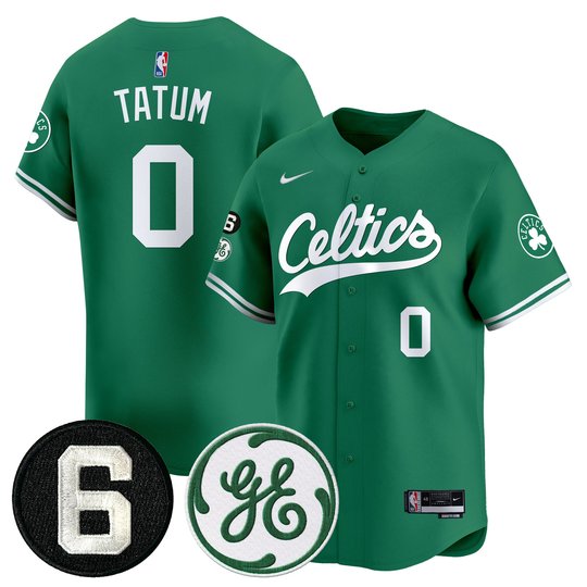Men's Boston Celtics Bill Russell & John Havlicek Patch Baseball Jersey - All Stitched