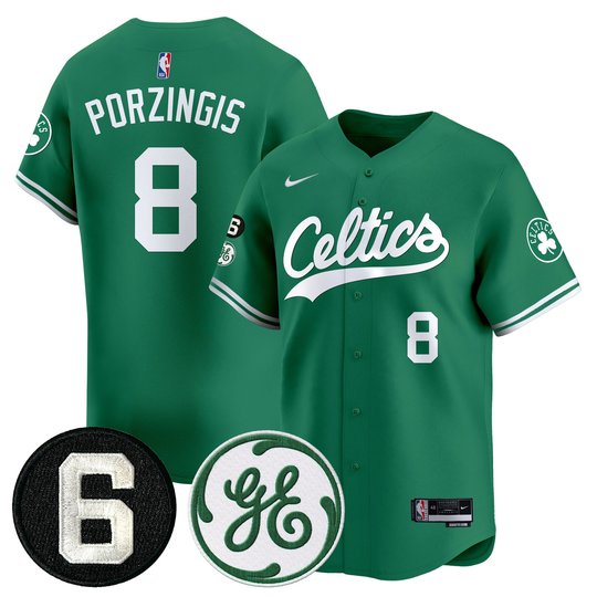 Men's Boston Celtics Bill Russell & John Havlicek Patch Baseball Jersey - All Stitched