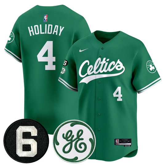 Men's Boston Celtics Bill Russell & John Havlicek Patch Baseball Jersey - All Stitched