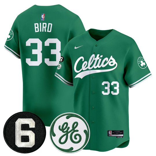 Men's Boston Celtics Bill Russell & John Havlicek Patch Baseball Jersey - All Stitched