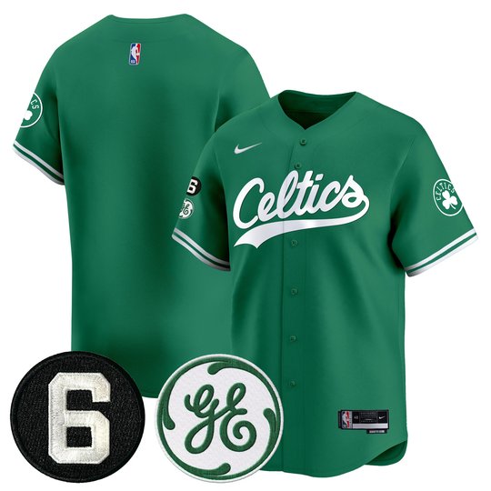 Men's Boston Celtics Bill Russell & John Havlicek Patch Baseball Jersey - All Stitched