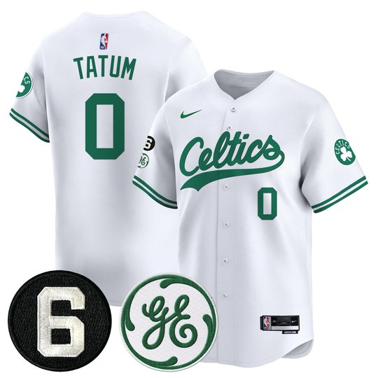 Men's Boston Celtics Bill Russell & John Havlicek Patch Baseball Jersey - All Stitched