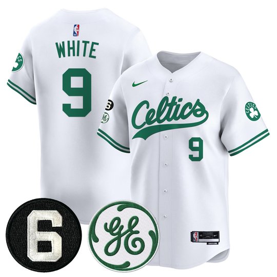 Men's Boston Celtics Bill Russell & John Havlicek Patch Baseball Jersey - All Stitched