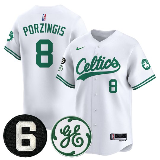 Men's Boston Celtics Bill Russell & John Havlicek Patch Baseball Jersey - All Stitched