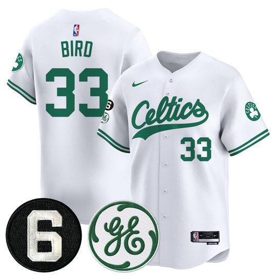 Men's Boston Celtics Bill Russell & John Havlicek Patch Baseball Jersey - All Stitched