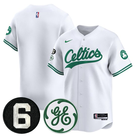 Men's Boston Celtics Bill Russell & John Havlicek Patch Baseball Jersey - All Stitched
