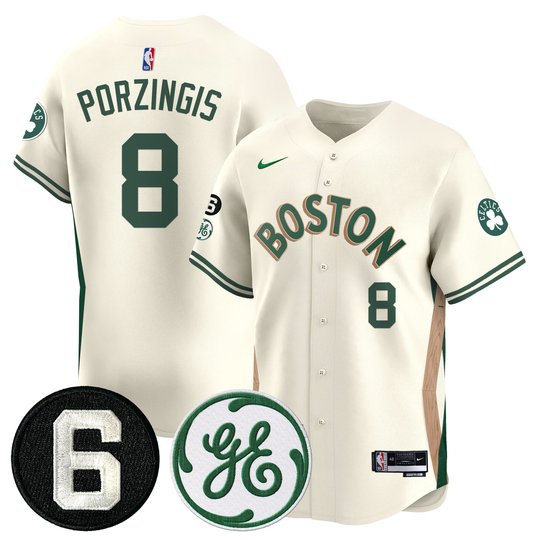 Men's Boston Celtics Bill Russell & John Havlicek Patch Baseball Jersey - All Stitched