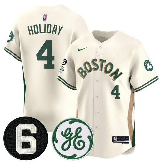 Men's Boston Celtics Bill Russell & John Havlicek Patch Baseball Jersey - All Stitched