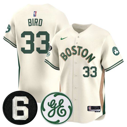 Men's Boston Celtics Bill Russell & John Havlicek Patch Baseball Jersey - All Stitched