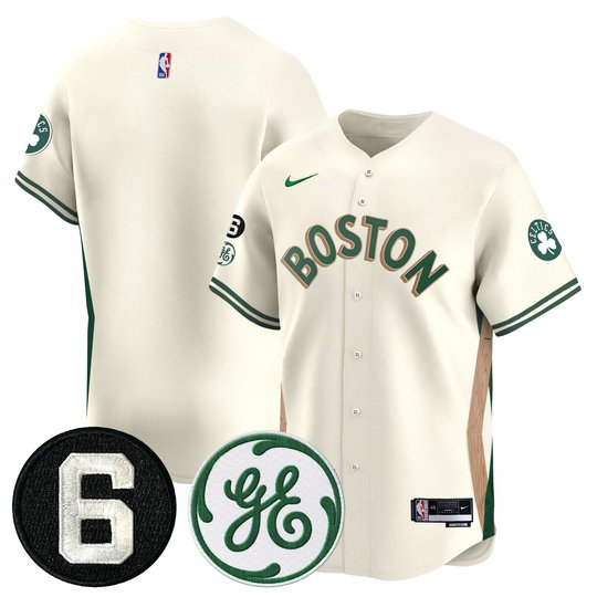 Men's Boston Celtics Bill Russell & John Havlicek Patch Baseball Jersey - All Stitched