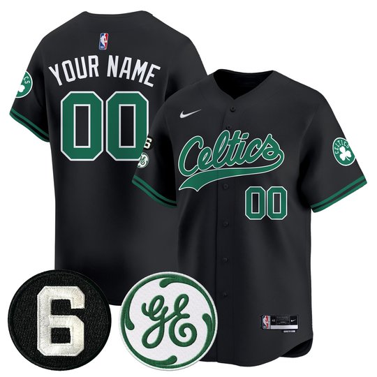 Boston Celtics Bill Russell & John Havlicek Patch Custom Baseball Jersey - All Stitched