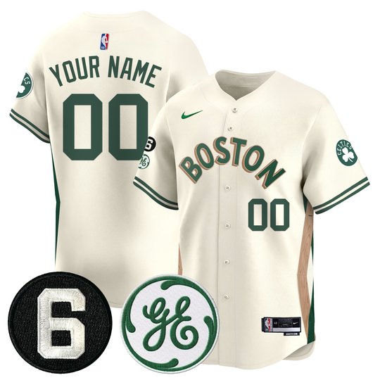 Boston Celtics Bill Russell & John Havlicek Patch Custom Baseball Jersey - All Stitched