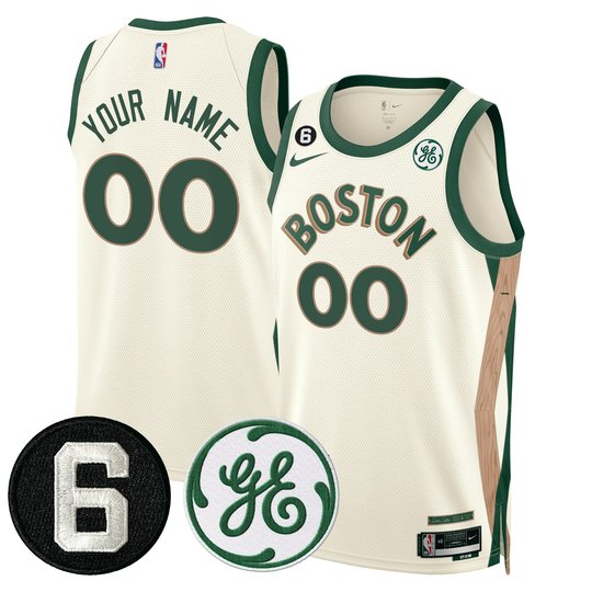 Boston Celtics Bill Russell & John Havlicek Patch Custom Jersey - All Stitched