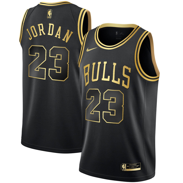 Michael Jordan Chicago Bulls White Gold & Black Gold Jersey - All Stitched