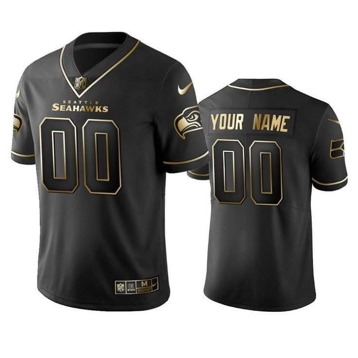 Seattle Seahawks Custom Black Gold Jersey – All Stitched