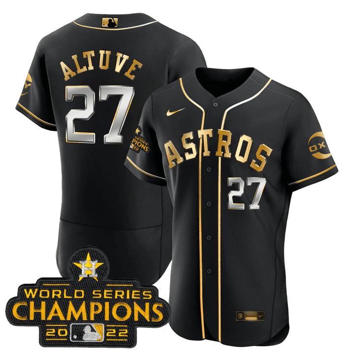 Houston Astros José Altuve Black Gold Rush Jersey - All Stitched