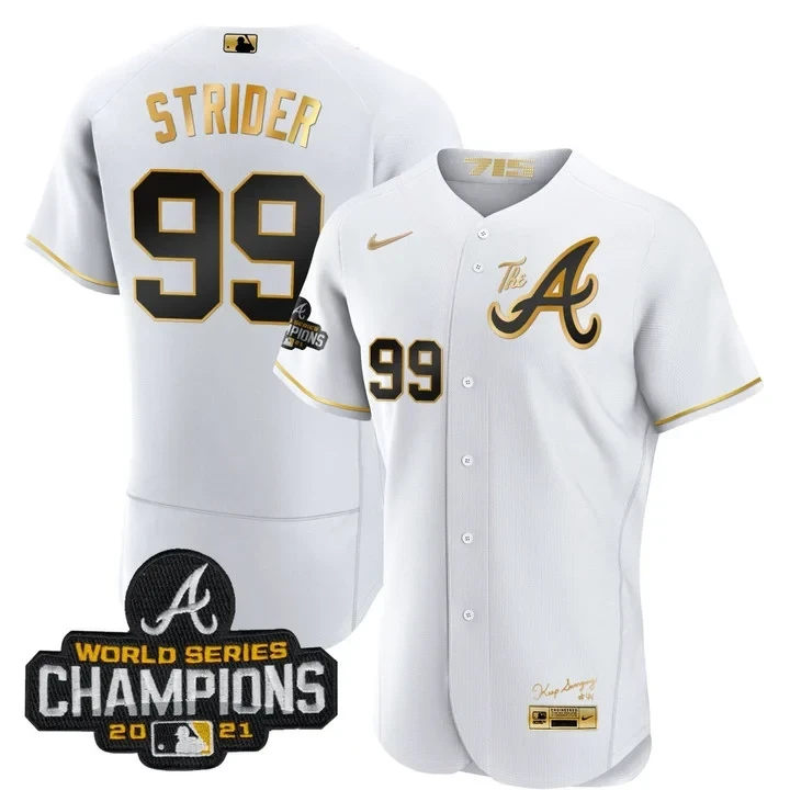 Spencer Strider Atlanta Braves City Connect White Gold Jersey - All Stitched