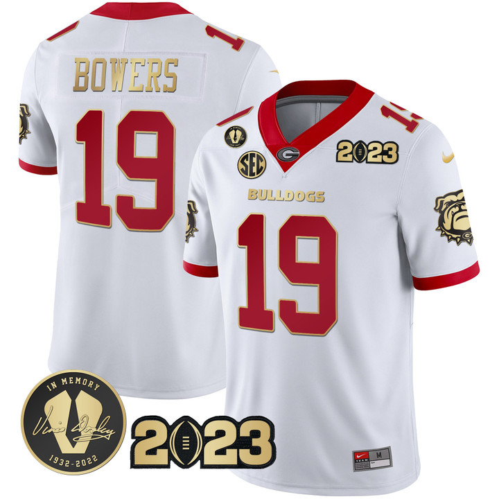 Men's Georgia Bulldogs 2023 Champions White Red Gold Jersey - All Stitched