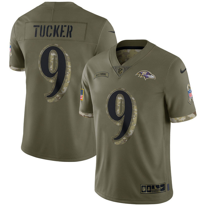 Justin Tucker Baltimore Ravens Olive 2022 Salute To Service Jersey - All Stitched
