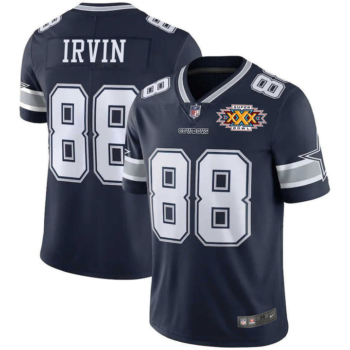 Michael Irvin Dallas Cowboys Navy Super Bowl Patch Jersey - All Stitched