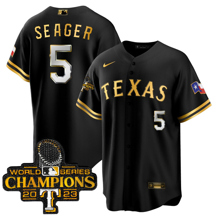 Corey Seager Texas Rangers 2023 World Series Champions Black Gold Jersey - All Stitched