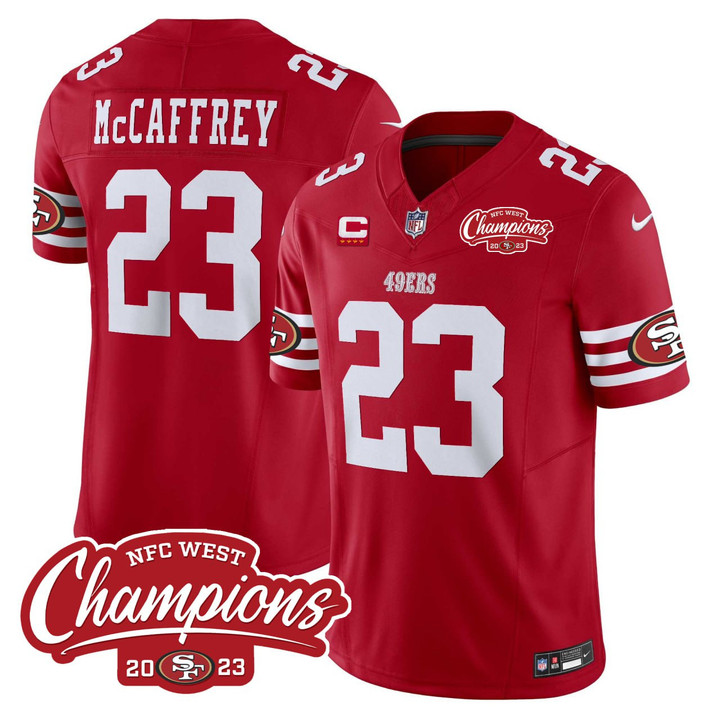 Christian McCaffrey San Francisco 49ers 2023 NFC West Champions Jersey - All Stitched