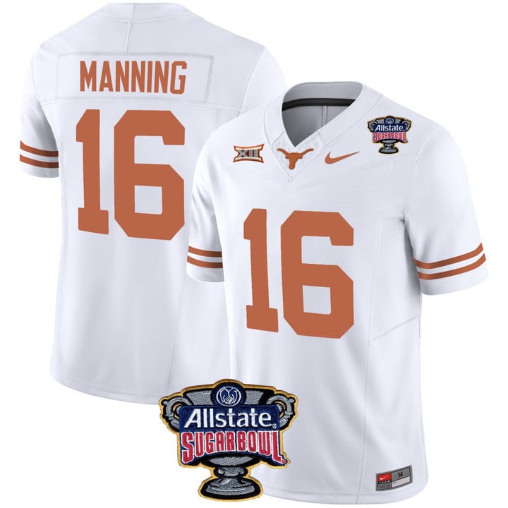 Arch Manning Texas Longhorns White Sugar Bowl Patch Jersey - All Stitched