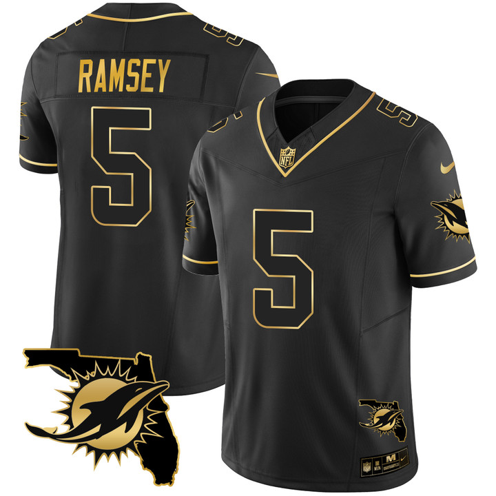Jalen Ramsey Miami Dolphins Black Gold Florida Patch Jersey - All Stitched