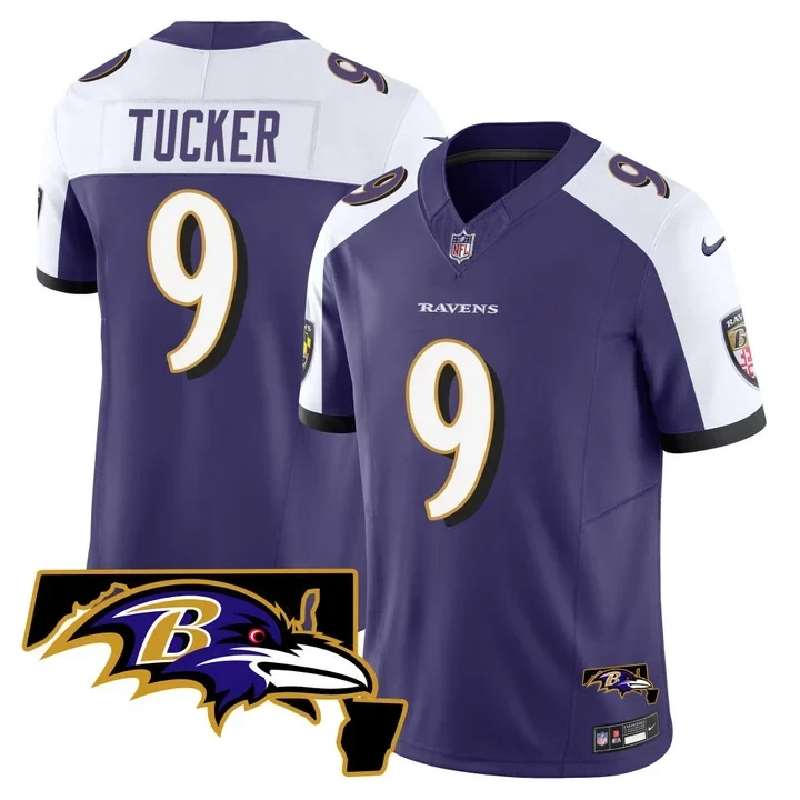 Justin Tucker Baltimore Ravens Maryland Patch Purple Jersey - All Stitched