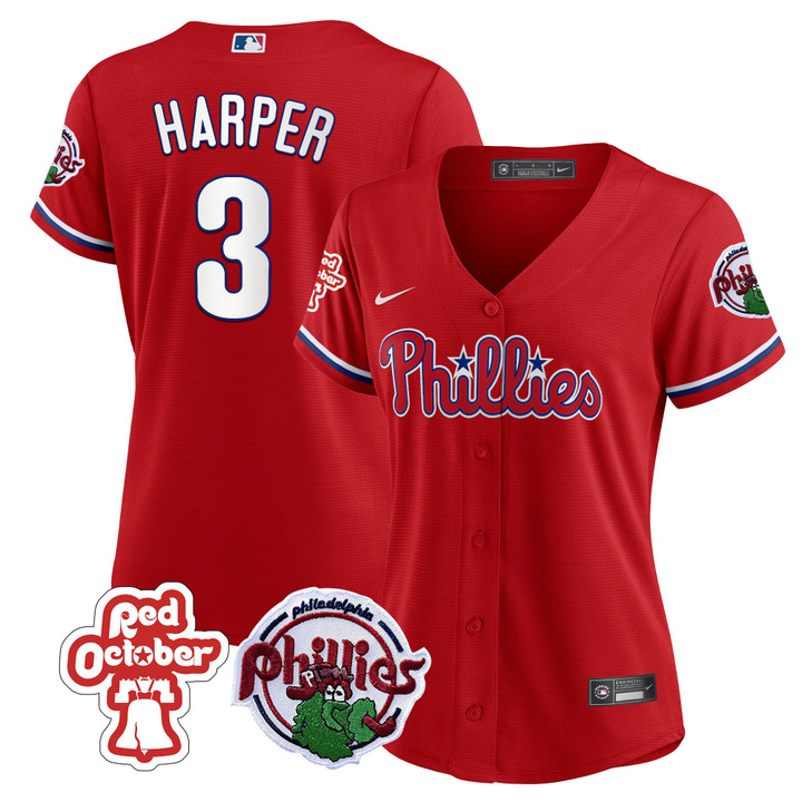 Women's Philadelphia Phillies Red October Patch Jersey - All Stitched