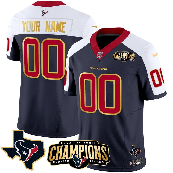Houston Texans 2023 AFC South Champions Patch Gold Trim Vapor Custom Jersey - All Stitched