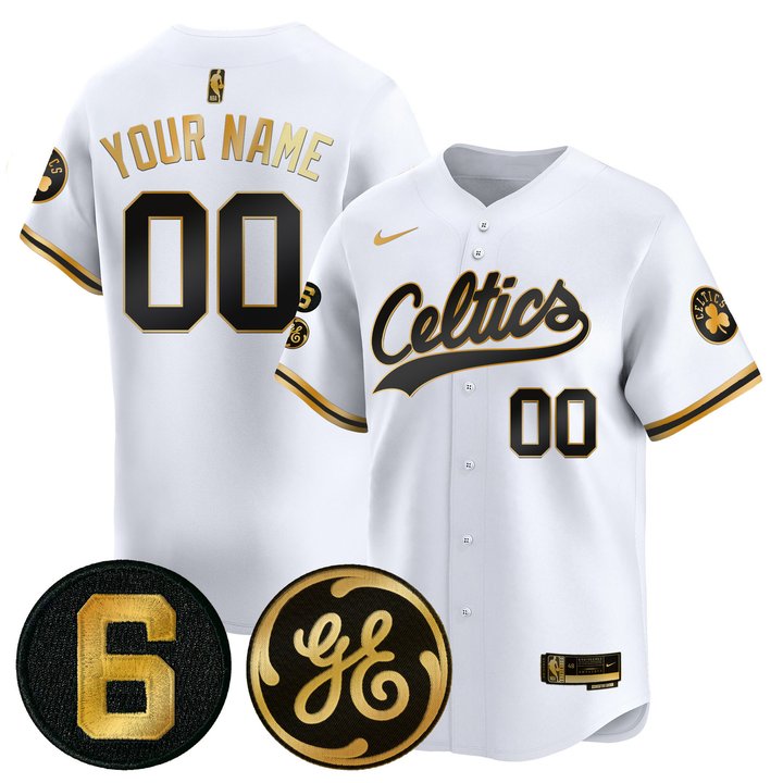 Boston Celtics Bill Russell & John Havlicek Patch Custom Baseball Jersey - All Stitched