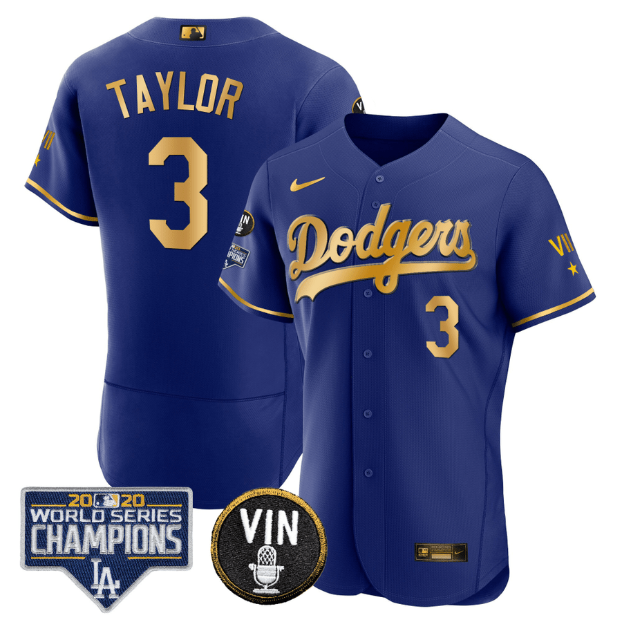 MEN'S DODGERS WORLD SERIES & VIN SCULY PATCH GOLD JERSEY - ALL
