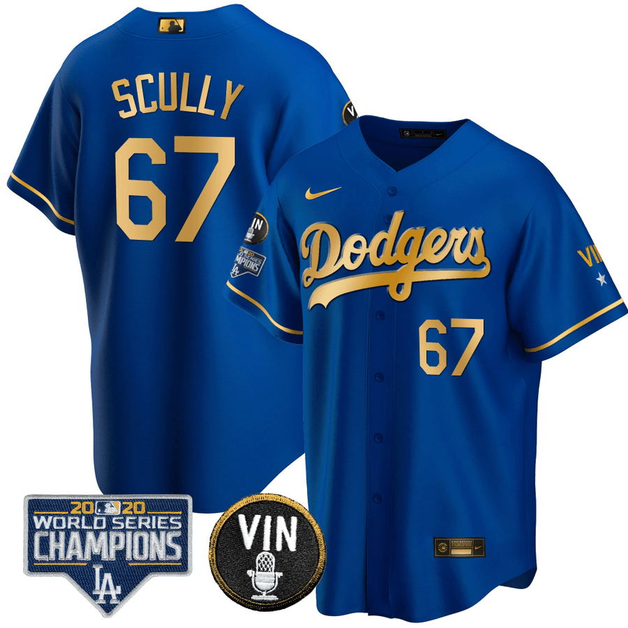 MEN'S DODGERS WORLD SERIES & VIN SCULY PATCH GOLD JERSEY - ALL STITCHE -  Vgear