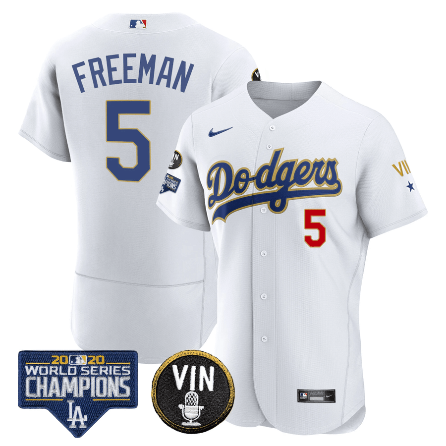 MEN'S DODGERS WORLD SERIES & VIN SCULY PATCH GOLD JERSEY - ALL