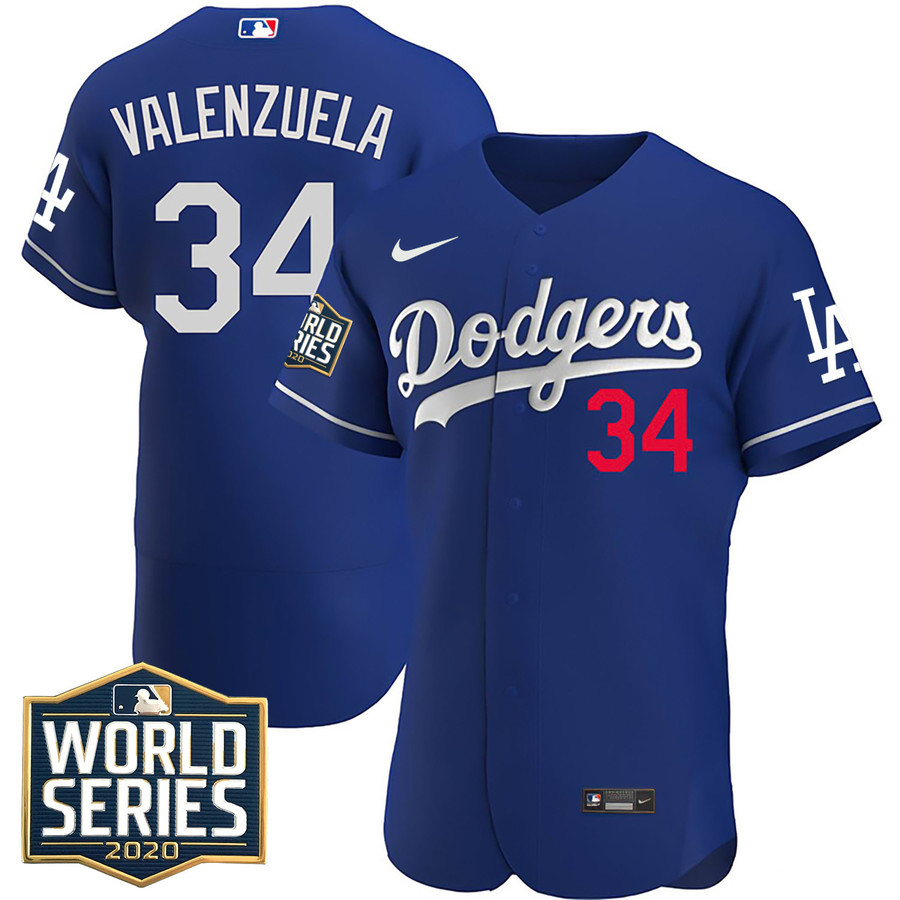 Fernando Valenzuela Dodgers World Series 2020 Patch Flex Base Jersey - -  Vgear