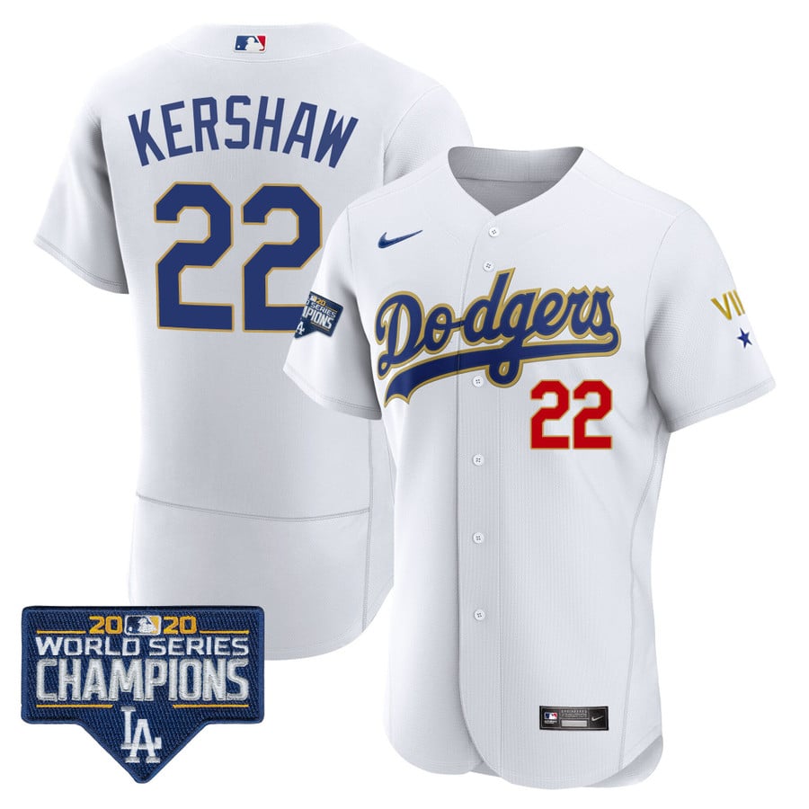 Men's Dodgers World Series Patch Gold Limited Jersey - All Stitched - Vgear