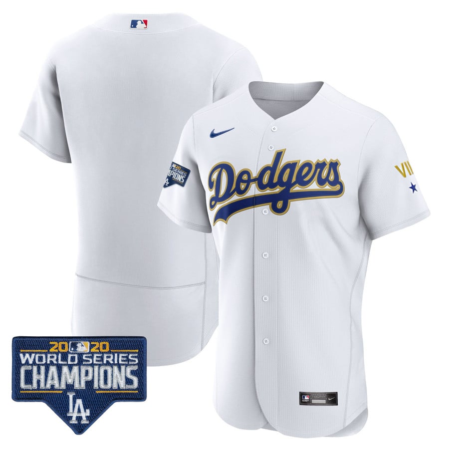 Men's Dodgers World Series Patch Gold Limited Jersey - All Stitched