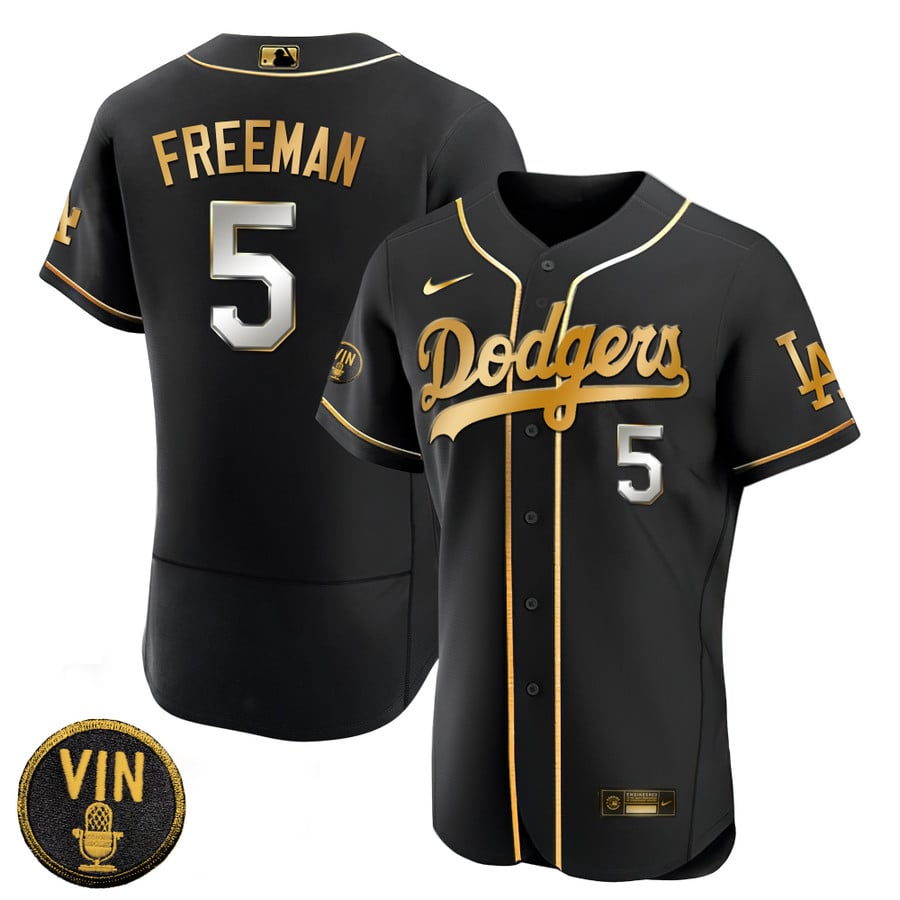 Men's Dodgers Black Limited Vin Scully Patch Gold Jersey - All Stitche