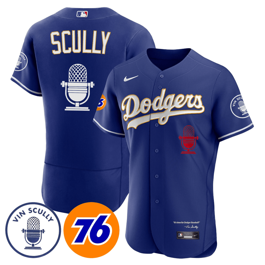 Los Angeles Dodgers Vin Scully Patch Gold Trim Player Jersey - Navy - -  Vgear