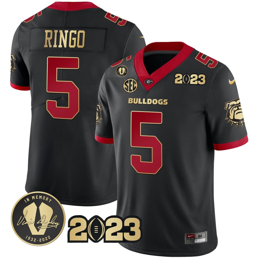 Men's Georgia Bulldogs 2023 Champions Black Red Gold Jersey - All Stit