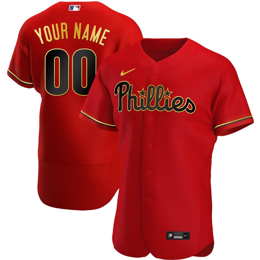 Men's Philadelphia Phillies Gold Trim Custom Jersey - All Stitched